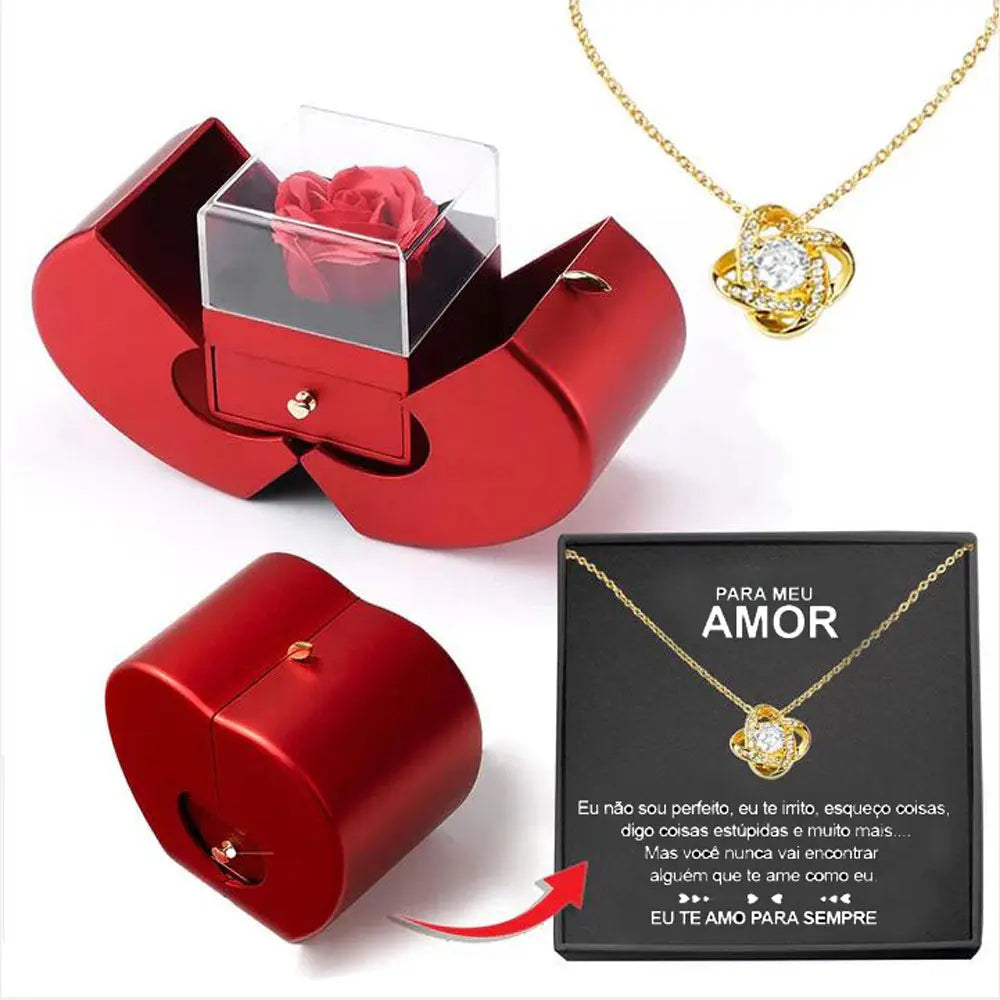 Box Red Apple Christmas Gift Necklace Eternal Rose Babel.Fashion