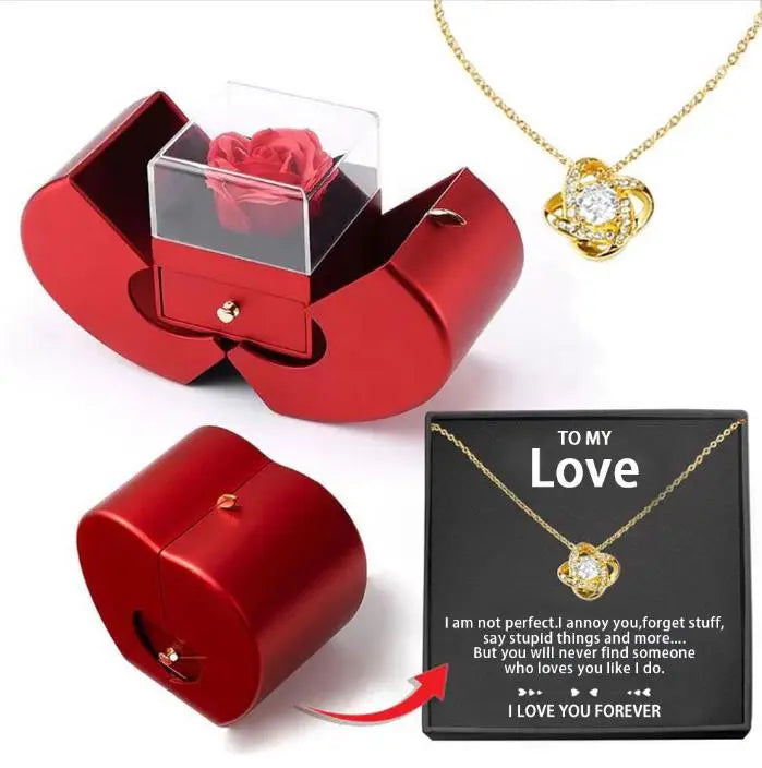 Box Red Apple Christmas Gift Necklace Eternal Rose Babel.Fashion