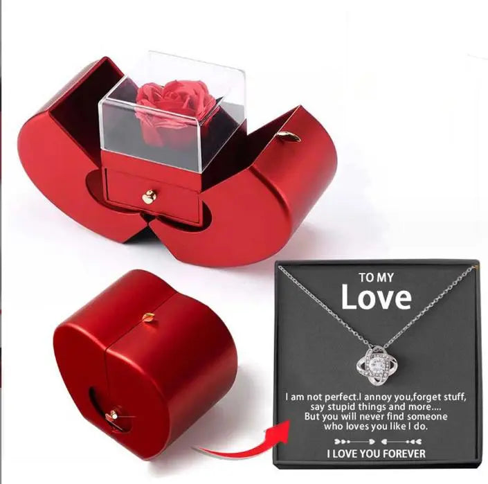 Box Red Apple Christmas Gift Necklace Eternal Rose Babel.Fashion