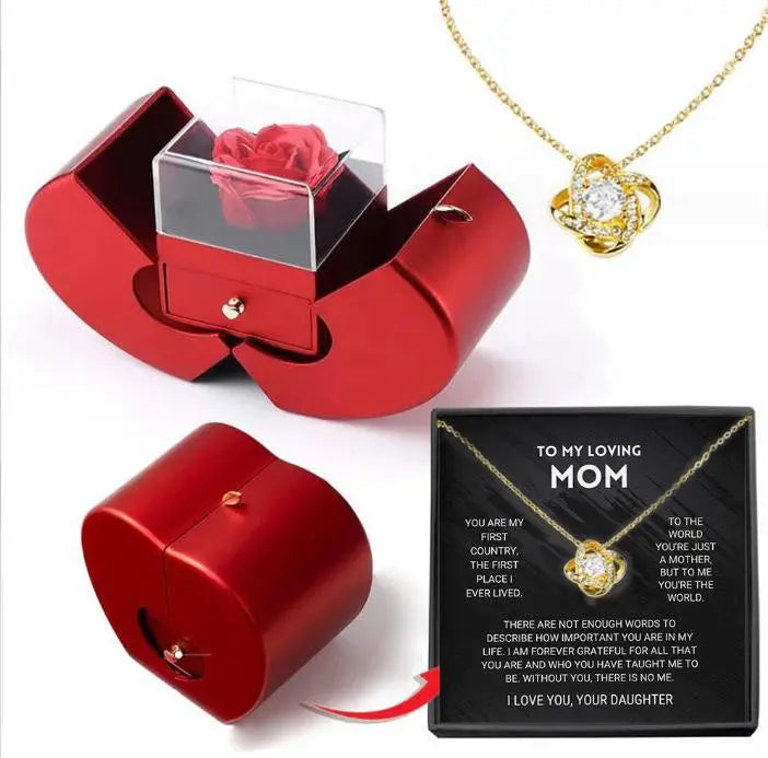 Box Red Apple Christmas Gift Necklace Eternal Rose Babel.Fashion