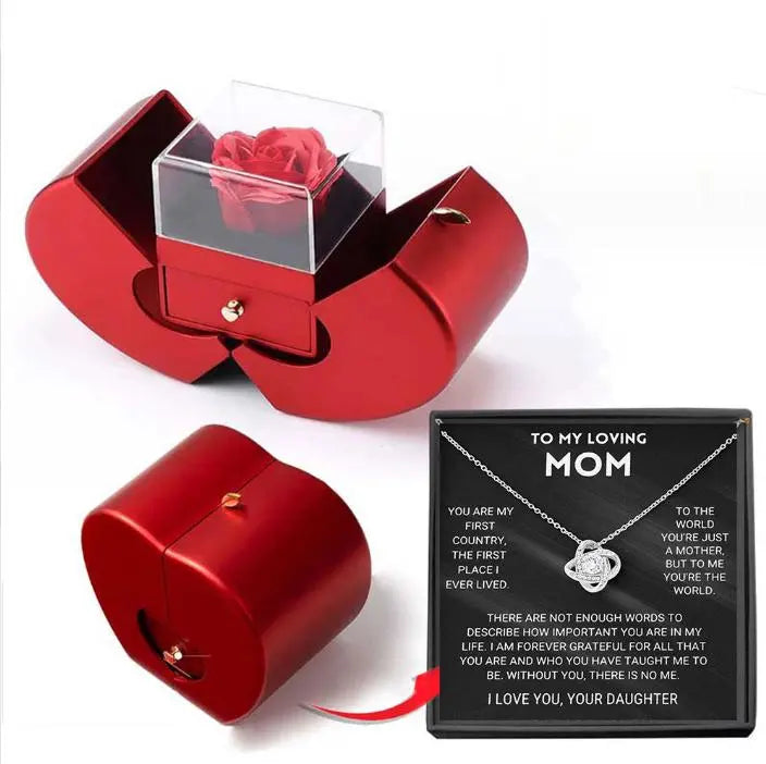 Box Red Apple Christmas Gift Necklace Eternal Rose Babel.Fashion