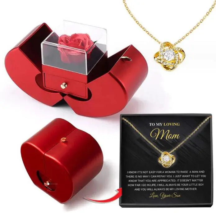 Box Red Apple Christmas Gift Necklace Eternal Rose Babel.Fashion