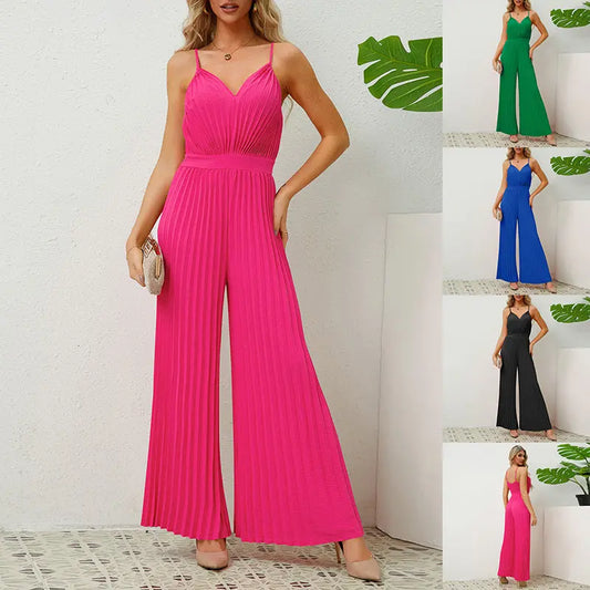 V-neck Jumpsuit Loose Straight Pants Womens Clothing Babel.fashion