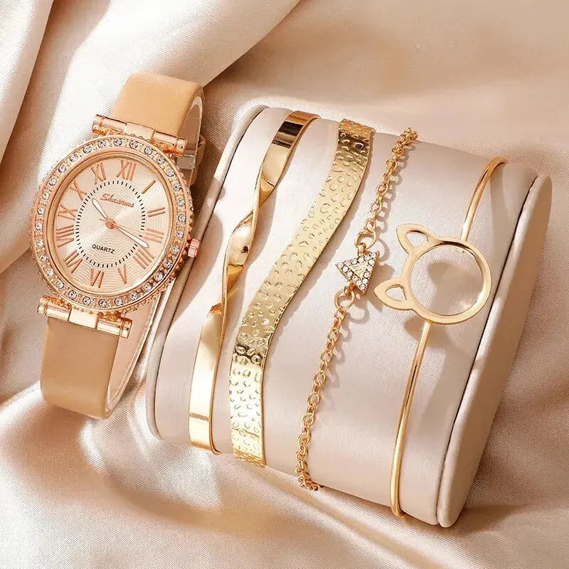 Women's Fashion Quartz Watch Luxury Leather Band Analog WristWatch Ladies Watch Women Dress Bracelet Set Reloj Mujer Clock BABEL.FASHION power by FashionBrandsTop.com