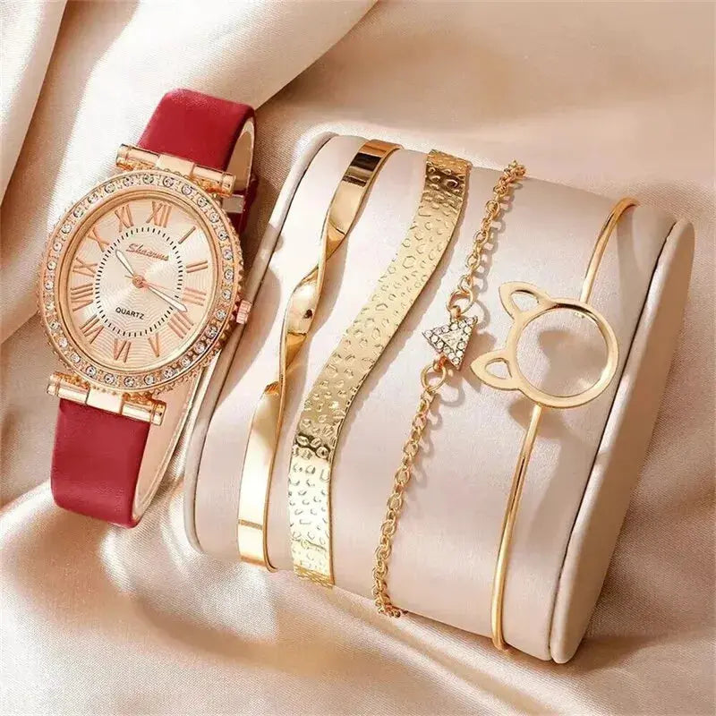 Women's Fashion Quartz Watch Luxury Leather Band Analog WristWatch Ladies Watch Women Dress Bracelet Set Reloj Mujer Clock BABEL.FASHION power by FashionBrandsTop.com