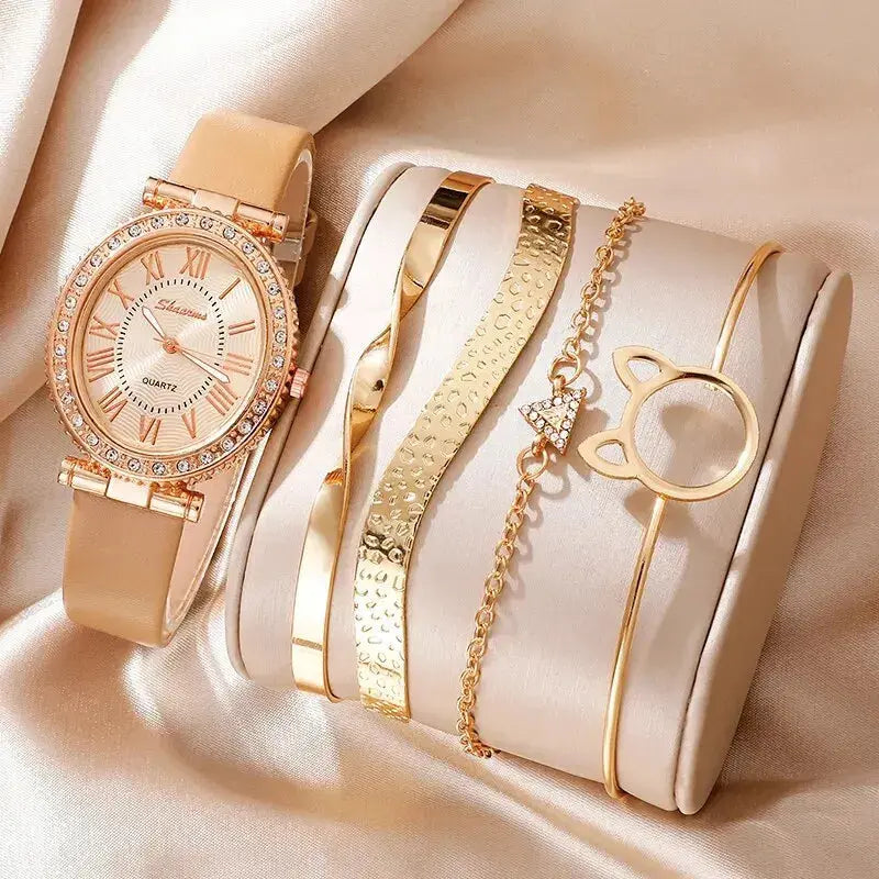 Women's Fashion Quartz Watch Luxury Leather Band Analog WristWatch Ladies Watch Women Dress Bracelet Set Reloj Mujer Clock BABEL.FASHION power by FashionBrandsTop.com