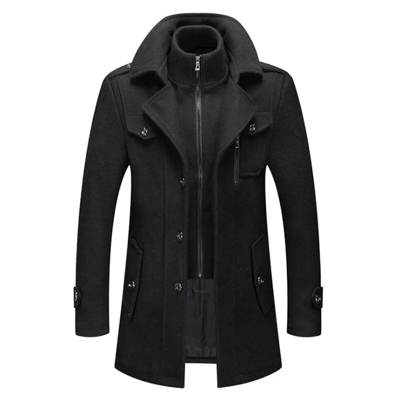 Coat cotton woolen men's jacket - clothing men's- Black / M - BABYLON FASHION Babylon.Fashion