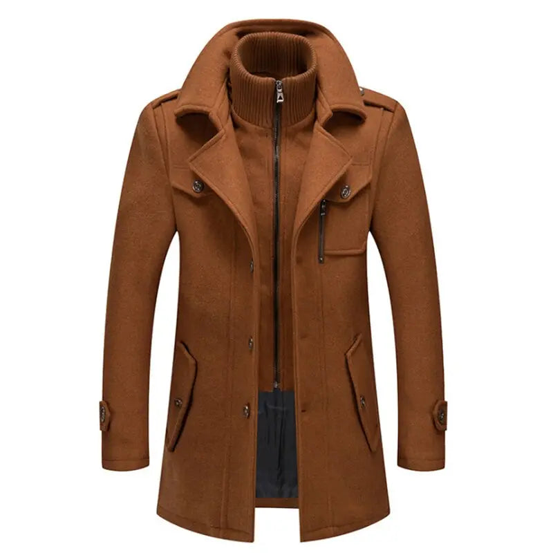 Coat cotton woolen men's jacket - clothing men's- Brown / L - BABYLON FASHION Babylon.Fashion